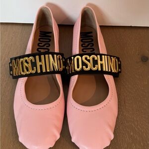 Moschino Pink Ballet Flats with Gold Logo